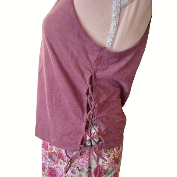 AEO Mauve Suede High Neck Lace Up Sides Crop Tank Top Large - Picture 9 of 16